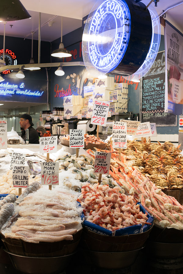 Fresh seafood at Pike Place Market in Seattle.