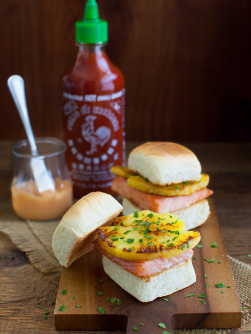 Pineapple and Teriyaki Salmon Sliders | tamingofthespoon.com