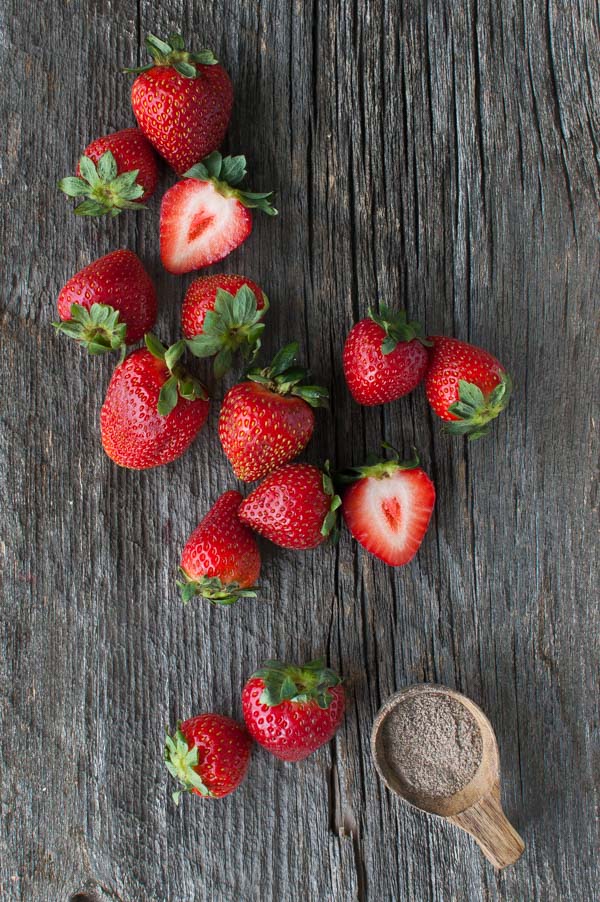 Strawberries on a wooden board.