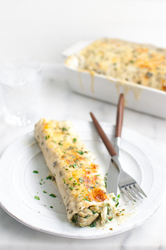 Spinach and Artichoke Enchiladas with Roasted Poblano Sauce Taming of