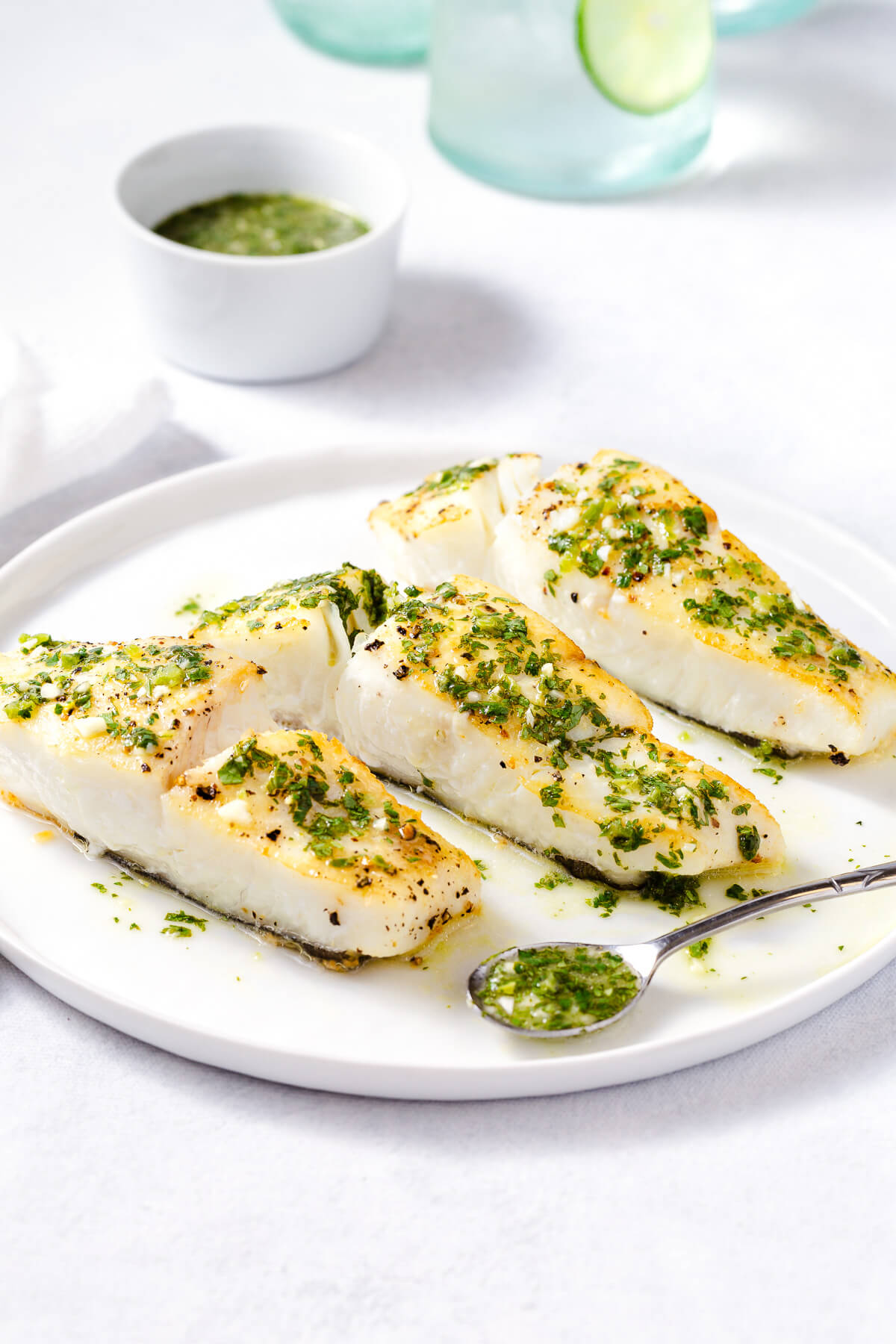 Roasted Halibut with Cilantro-Lime Sauce - Taming of the Spoon