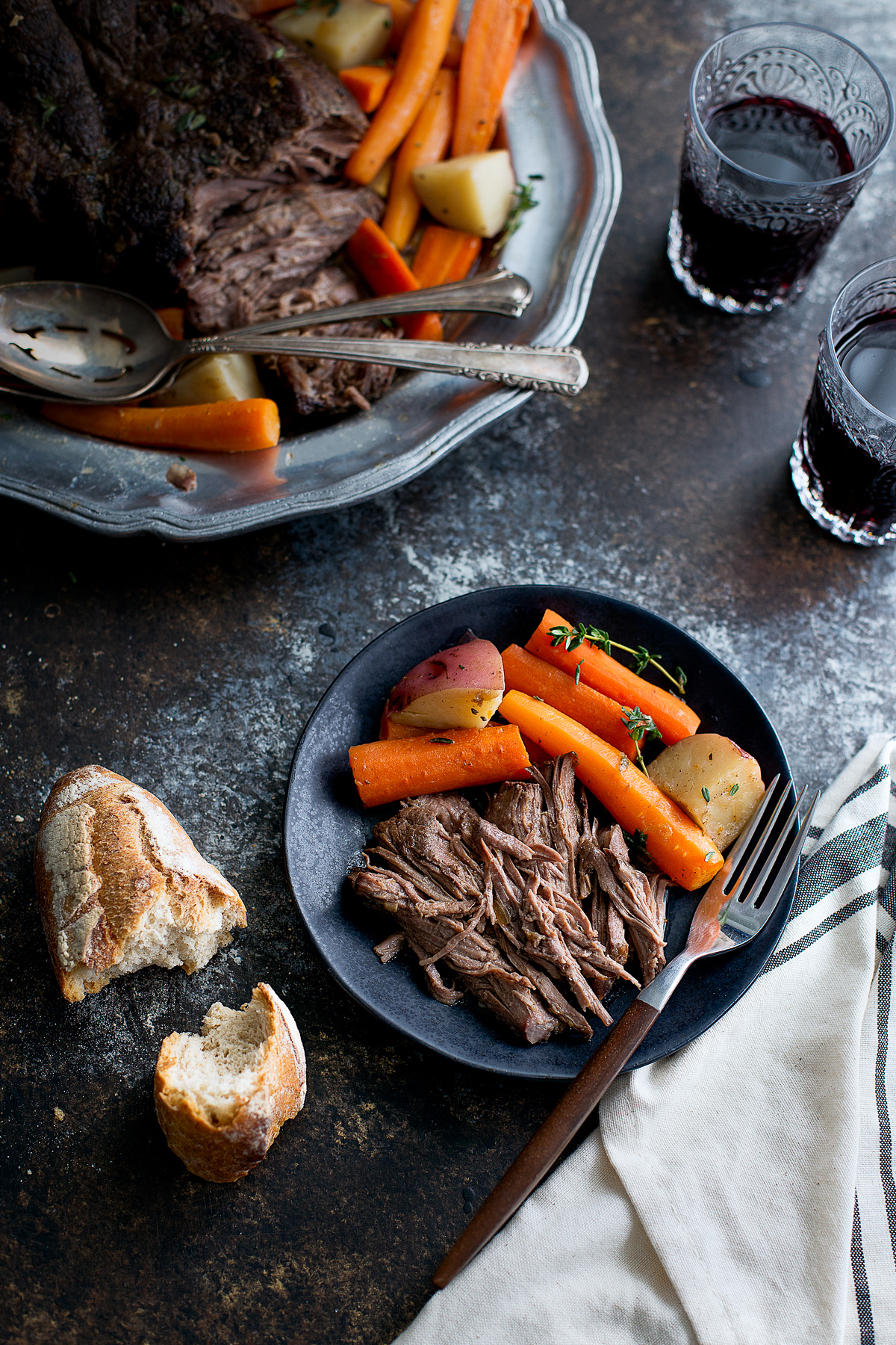 Slow Cooker Winter Pot Roast with Purple Potatoes — Caramelized