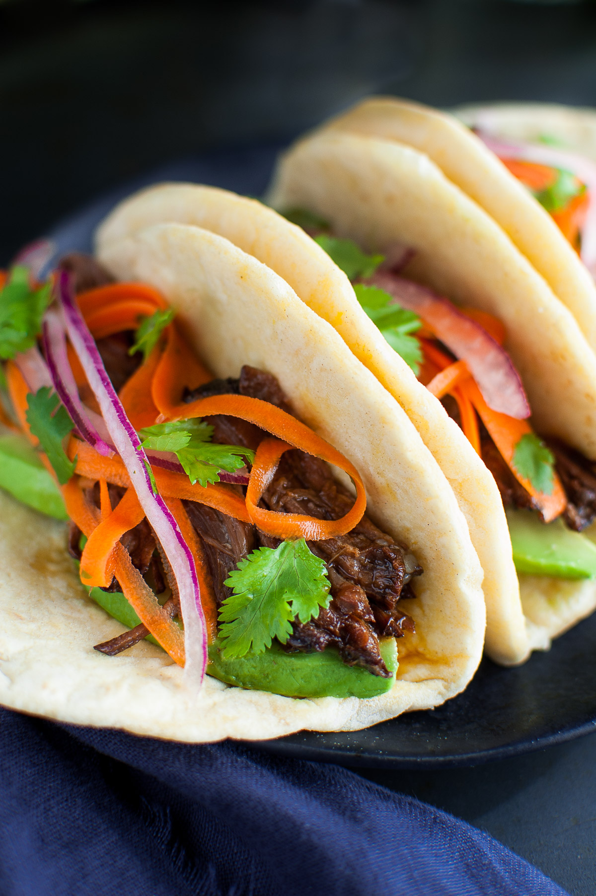 Korean shredded beef wrapped in a flour tortilla.