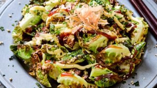 Okonomiyaki-Style Air Fryer Brussels Sprouts - Taming of the Spoon